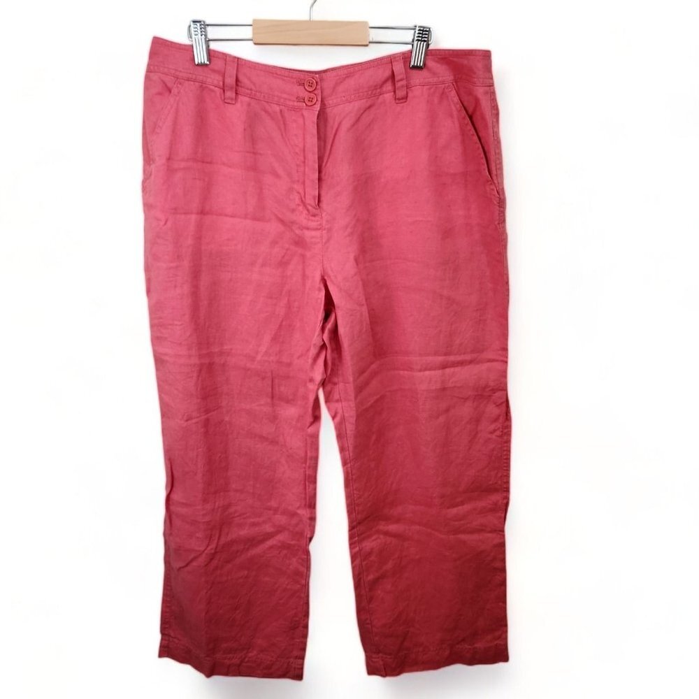 Jones New York 100% Linen Casual Pants size 12 (33x26") Pink Wide‎ Leg Trousers
